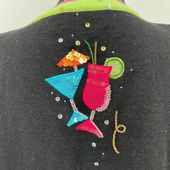 Just‎ B Bright Pattern Cardigan Beaded Sequin Mixed Drinks Fruit Sweater - Picture 6 of 7